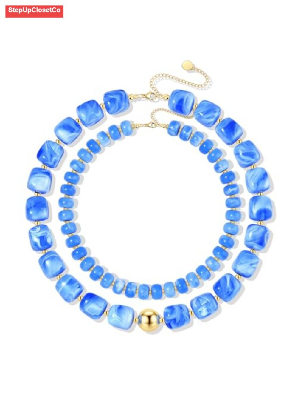 2pc Chunky Resin Beaded Necklace Set for Women, Bohemian Statement Jewelry,